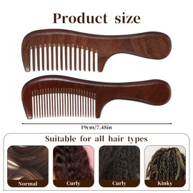 2 Pcs Sandalwood Comb Set Handmade Wide Tooth Comb and Fine Tooth Comb Wooden Comb Anti-Static Wood Comb Green Sandalwood Detangling Comb Hair Combs for Women Men
