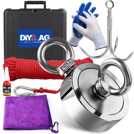 DIYMAG Fishing Magnet Kit, 800 LBs Pulling Force, Super Strong Neodymium Fishing Magnets Kit with Case, 20m (65 FT) Durable Rope，Gloves，Grappling Hook，Carring Bag，Towel and Thread Locker