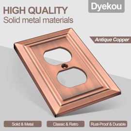 Dyekou Metal Wall Plate for Electrical Outlets, Decorative Antique Copper Switch Plates Outlet Cover, Light Switch Cover Plate, 1-Gang Wall Plates (Duplex Outlet, 6 Pack)