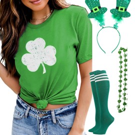 YOKVAN St Patricks Day Women Short Sleeve Summer T-shirts Lucky Shamrock Funny Easy Costume Accessories Set Kelly Green S