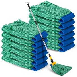 Hushee 12 Pack Large Microfiber Tube Mop Heads 18 oz Heavy Duty Commercial Industrial Wet Mop Head Refill Reusable Machine Washable Looped End Mopheads for Hardwood, Tile, Laminate Floors, Green