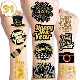 10 Sheets New Years Eve Tattoos Stickers Party Supplies Favors Decorations Happy New Years 2025 Decor Cute Gifts for Kids Men Women