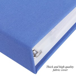 1DOT2 8x8 DIY Small 3 Ring Scrapbook Photo Album Journal with 30 Plastic Sleeves 60 Pages and Fabric Cover for Baby Travel Wedding Couple Anniversary Kids Adventure (Blue/White Pages)