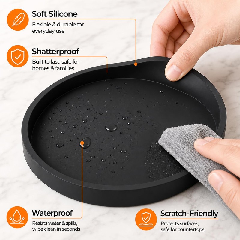 Rayakt 18cm Black Round Tray Decorative for Home Office