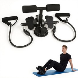 ELEPHANTBOAT® Asistente de Abdominales con Bandas de Resistencia, Entrenador con Doble Ventosa, Equipo Portátil para el Core con Pedales Antideslizant