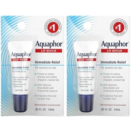 Aquaphor Lip Repair Ointment, Long-lasting Moisture to Soothe Dry Chapped Lips, 0.35 fl oz Tube, 2-Pack