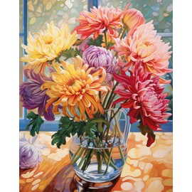 Tucocoo Tucocoo Persian Chrysanthemum in Vase DIY Paint by Numbers for Adults Flowers in Vase DIY Oil Painting Painting Kits Canvas with Acrylic Paints Flowers Floral Art 16x20 Inch Without Frame 