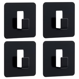 Vinobbi 4 Pack Adhesive Towel Coat Hooks - Heavy-Duty Damage Free Hanging Wall Hooks for Bathroom/Kitchen Accessories, Black