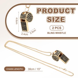 PATIKIL Bling Whistle, 2Pcs Crystal Rhinestone Metal Whistle with Chain Loud Crisp Sound for Coach Referee Captain Basketball Survival, Black