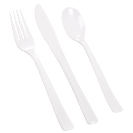EI 360pcs White Plastic Silverware,Plastic Silverware Heavy Duty,Disposable Plastic Cutlery,Plastic Utensil Sets,Fancy Plastic Silverware include 120pcs Forks,120pcs Spoons and 120pcs Knives for Party