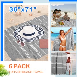 YSYJ Turkish Beach Towel 6 Pack Beach Towels 36"x71" Beach Towel Oversized Sand Free Turkish Towel Quick Dry Bath Towels Grey