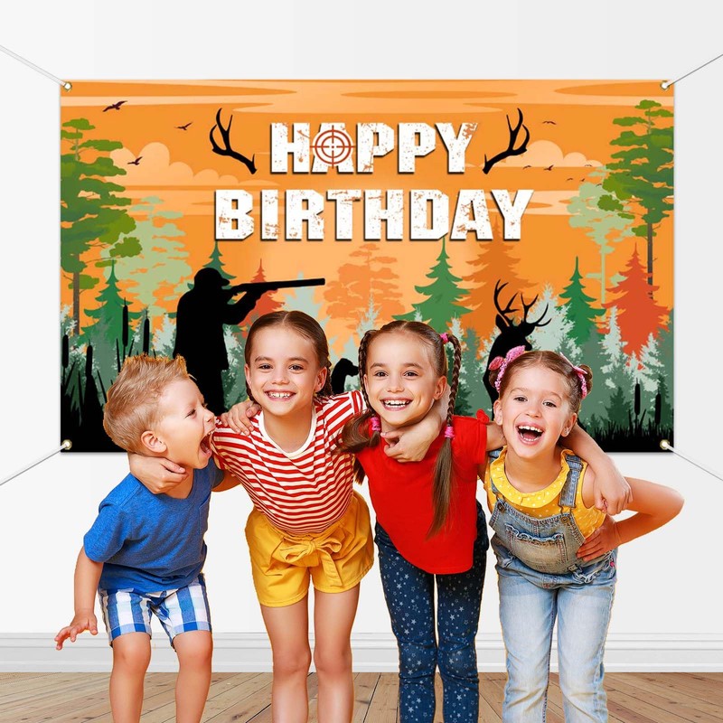 Mocsicka Hunting Birthday Backdrop: Camo Happy Birthday Party Decorations, Deer