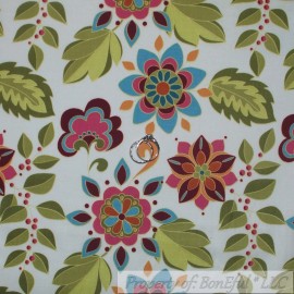 Riley Blake BonEful Fabric FQ Cotton Quilt Cream Blue Pink Flower Green Leaf Berry Red Print