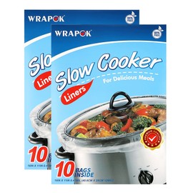 WRAPOK Slow Cooker Liners Kitchen Disposable Cooking Bags BPA Free for Oval or Round Pot, Large Size 11 x 16 Inch, Fits 1 to 3 Quarts - 2 Pack (20 Bags Total)