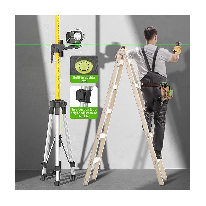 Huepar 12 Ft./3.7M Laser Level Pole LP36A with Tripod, 1/4-Inch