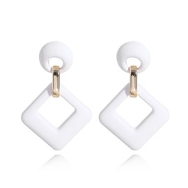 Acrylic Geometric Dangle Earring for Women Boho Lightweight Earring Cute Candy Trendy Chunky Earrings Retro Acrylic Square Statement Drop Earrings (White)