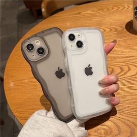 1 Piece Solid Wavy Contrast Frame Phone CaseAnti-slip Phone Cased Foriphone14 / 14plus / 14pro / 14pro Maxiphone13 / 13min / 13pro / 13pro Max , iphone12 / 12 - Color: white iPhone15