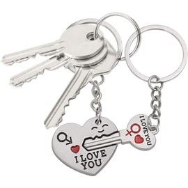 Key Fob, Key Ring, 1 Pair Love Pendant with Engraving Red Heart Partner Key Ring, I Love You, Mother's Day, Father's Day, 2-Piece Love Pendant, silver