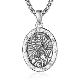 Sterling Silver St Jude Necklace for Men Saint Jude Thaddeus Pendant Necklace San Judas Tadeo Necklace Protection Jewelry Religious Gifts