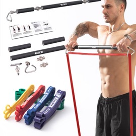 GEKU FIT Resistance Band Bar, Length-Adjustable Detachable Heavy Duty Workout Bar for Resistance Band Training, Core Muscle Training, Home & Ourdoor Workout, Max Load 800 Lbs