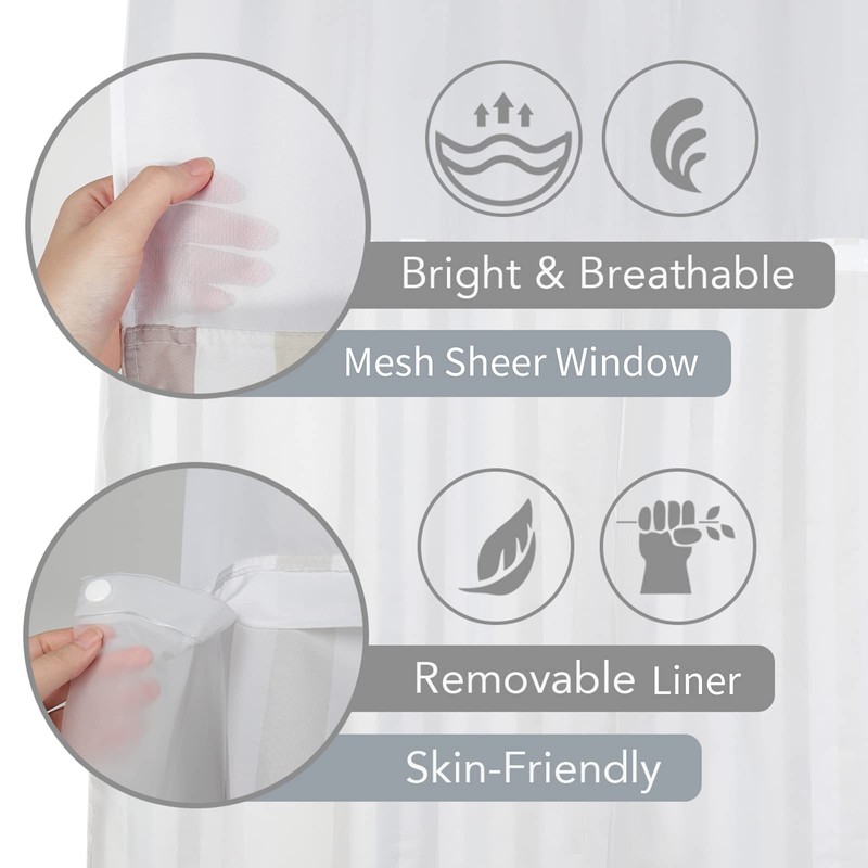Lagute SnapHook Stijl Shower Curtain with Snap-in Liner| No Hook