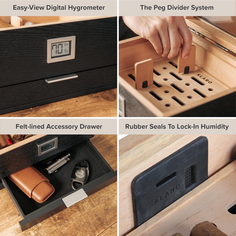 CASE ELEGANCE Glass Top Humidor with thick cedar, easy humidification