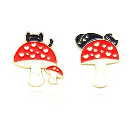 Cute Enamel Brooch Pins Sets Cartoon Mushroom Brooches Cat Animal Brooch Pin for Backpack Clothes DIY Party Decoration-2pcs