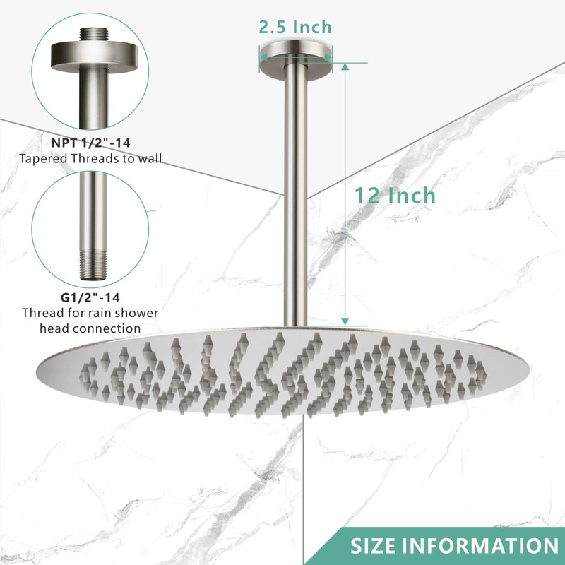 Voolan Shower Arm with Flange, Ceiling Mounted Fixed Shower Pipe,