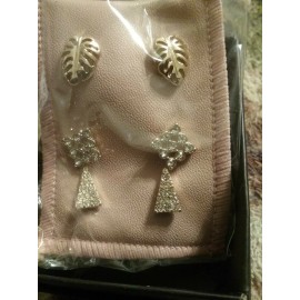 AVON Totally Chic Stud Earring Trio -Goldtone Studs Leafs/Squares/