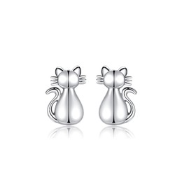 Pretty Sterling Silver Cat Earrings Studs for Women - Cute Lady Furry Stud Gift Jewelry for Pet Cat Lovers, Mother's Day Christmas Birthday Anniversary Jewelry Gifts
