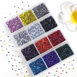Hotfix Rhinestones Mixed 12 Colors, SS6 Rhinestones for Crafts Clothes, Hotfix Crystals with 1 Tweezers and 2 Wax Pencils