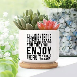 DecStic Tell The Righteous It Will Be Well with Them Ceramic Planter Bible Verse Snake Plant Live Indoor with Pot with Drainage Holes and Saucers Pot for Home Desktop Office Windowsill