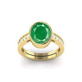 LMDPRAJAPATIS 3.25 Carat 6X8 MM Oval Emerald Birthstone 22 k Gold Plated Jewellery Ring (Gemstone Tested By Lab Certificate)