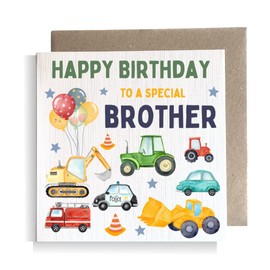 Second Ave Digger Brother Children's Kids Baby Tractor Car Square Card For Boy Birthday