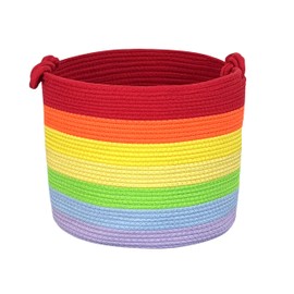 Rainbow Woven Baskets Rope Blanket Basket Storage with Handles for Laundry, Living Room, Nursery, Bedroom