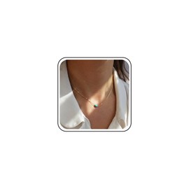 Atentuyi Boho Delicate Chain Delicate Necklace Gold Simple Chain Minimalist Necklace Oval Turquoise Stone Necklace Thin Choker Solitaire Blue Pendant Necklace Jewellery for Women and Girls, Alloy" or