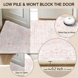 CAPALOCA Area Rug 9x12 Area Rugs Print Machine Washable Area Rug Vintage Boho Large Area Rug Distressed Carpet Non Slip Low Pile Stain Resistan for Living Room Bedroom Pink