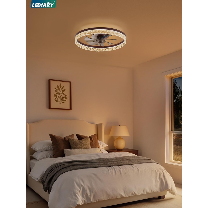 LEDIARY 20" Modern Ceiling Fans with Lights and Remote, Dimmable