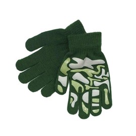 Unisex Children's Thermal Magic Stretch Camouflage Gloves Boys Girls Warm Thermal Stretch Camo Design Green Blue Grey Gripper Gloves - 1 pair (Green)