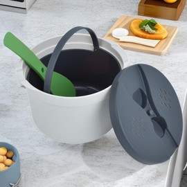 Microwave Rice Cooker, 2L Microwave Rice and Pasta Cooker Food Grade PP Material Microwave Rice Cooker Set with Rice Spoon Lid Strainer Steaming Pot Rice Cooke(green)