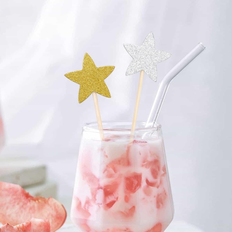 Pistha 50 Pcs Star Cupcake Toppers Glitter Twinkle Star Cupcake