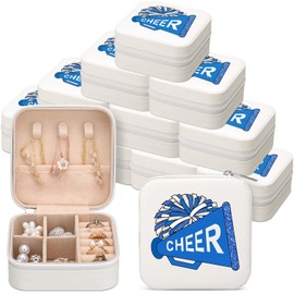 Cosblank 12 Pcs Cheer Team Gifts Bulk Cheerleader Jewelry Box Travel Jewelry Case Organizer for Team Inspirational Gift Cheer Accessories for Teammates(Blue)