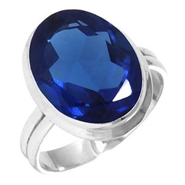 Jeweloporium 925 Silver Ring for Women Size R 1/2 Blue Sapphire Simulated Gemstone Vintage Silver Ring Wedding Gift Solitaire Jewelry