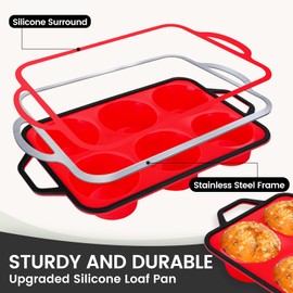 Vinino Jumbo Muffin Pan with Metal Reinforced Frame-2Pack, Silicone Cupcake Pan for Baking 6 Cup Jumbo Size, BPA Free Silicone Muffin Tray, Cupcake Baking Pan Molds for Oven Dishwasher Safe-Red