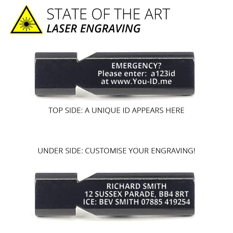 Safety Whistle on Lanyard, Engraved Whistle Aluminium, Very Loud Dual