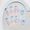 MERVF Press on Nails Almond Medium Blue Ombre French Tip