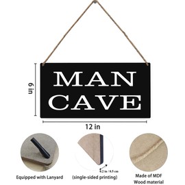 Mdulftar Man Cave Welcome Wooden Hanging Sign Black Men Cave Door Sign Farmhouse Rustic Front Door Hanger Sign for Indoor Outdoor Home Porch Window Decor 12x6 Inch