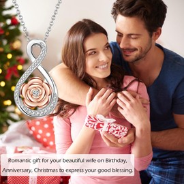 JETBON Gift for Wife from Husband, Silver Infinity Necklace for Her Women, Romantic Rose Wife Necklaces Gift Jewellery Present for Anniversary Birthday Christmas Valentines Day Mothers Day