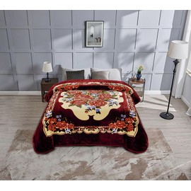 Chezmoi Collection Heavy Single Ply 9 Lbs Korean Style Faux Mink Blanket, Reversible 750GSM Thick Silky Soft Plush Raschel Mink Blanket, 85" x 95" King, Red Rose