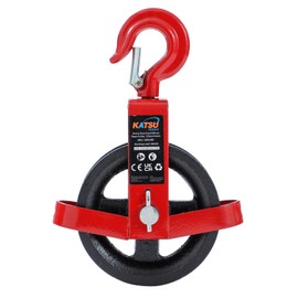 KATSU Tools Gin Wheel 125mm with Swivel Hook Scaffolding Pulley Block Lifting Crane, Heavy Duty Hand Wheel Rope Pulley 182140